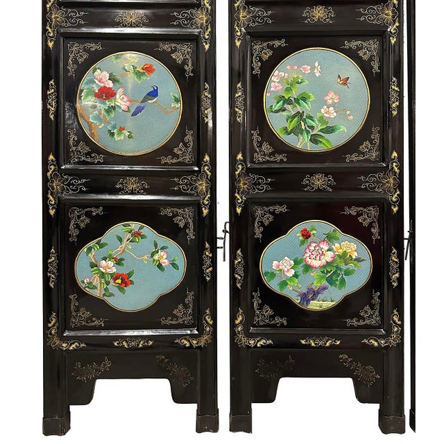 Early 20th Century Chinese Folding Screen/Room Divider With Cloisonne Panels For Sale - Image 11 of 18