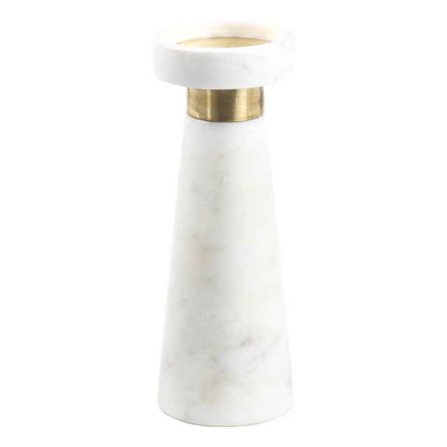 Mannara Marble Pillar Candle Holder, 10" For Sale