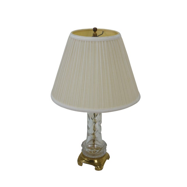 Hollywood Regency Mid 20th Century German Lausitzer Hollywood Regency Brass Crystal Leaf Etched Vanity Lamp 20" For Sale - Image 3 of 15