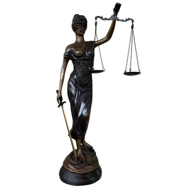 Bronze Lady Justice Statue with Scales, 20th Century For Sale - Image 6 of 9