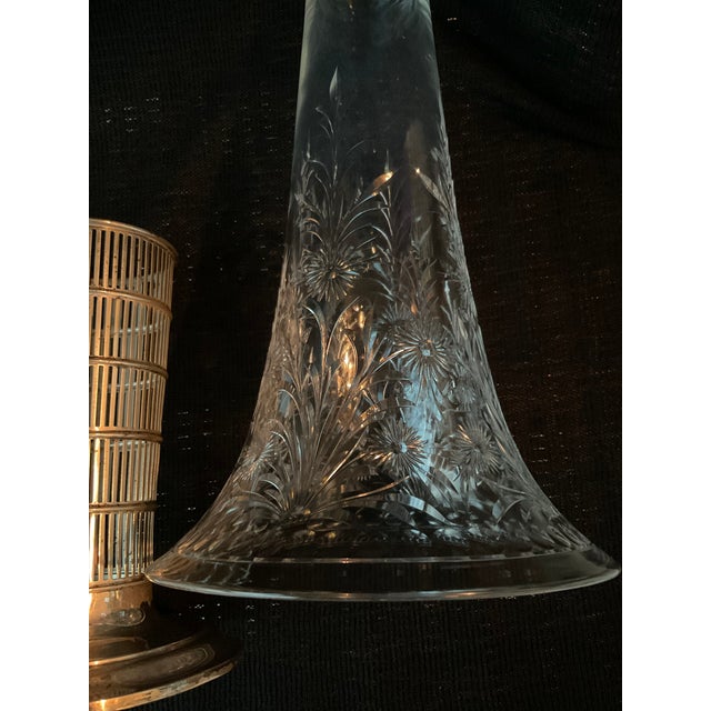 Transparent Early 20th Century Art Deco Sterling Silver Filagree & Cut Glass Tall Vase For Sale - Image 8 of 10