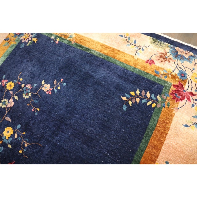 Floral Chinese Art Deco Carpet, 7' X 8'9'' For Sale - Image 4 of 11