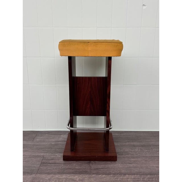 Mid-Century Modern Vintage Italian Wooden Bar Stool with Padded Seat, 1970s For Sale - Image 3 of 15