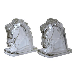 Vintage Art Deco Federal Glass Horse Bookends - a Pair For Sale
