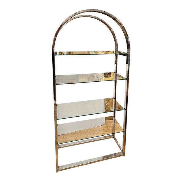 Mid Century Modern Chrome & Glass Arched Etagere Bookcase For Sale