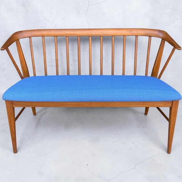 Mid-Century Modern Mid-Century Danish Modern Carved Teak Spindle Back Settees or Benches - Pair For Sale - Image 3 of 7
