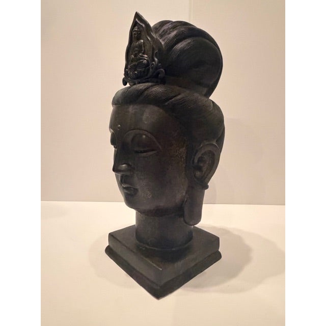 Asian Large 19th Century Bronze Buddha Head For Sale - Image 3 of 10