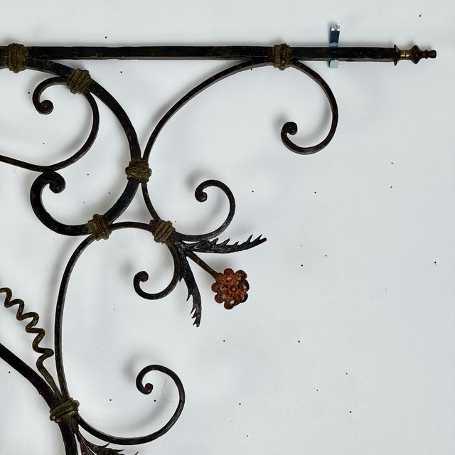 American Vintage Architectural Salvage Wrought Iron & Brass Wall Decor With Floral and Scroll Motif For Sale - Image 3 of 8