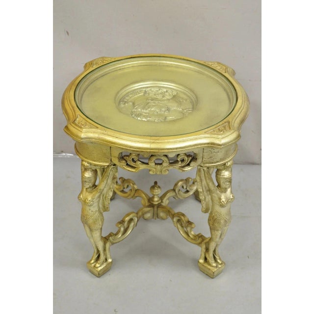 Silver Vintage Art Deco Carved Female Dancer Silver Gold Round Coffee Side Table For Sale - Image 8 of 12