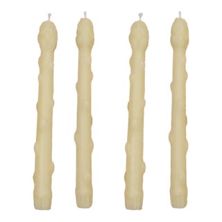 Asparagus Beeswax Taper Candles in Alabaster White Set of Four For Sale