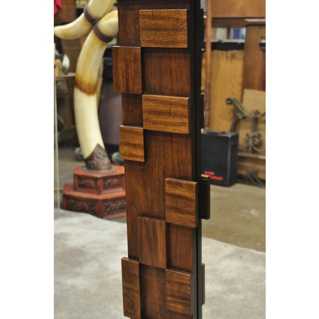 20thC Lane Mid Century Modern Brutalist Cubist Block Rectangular Wood Frame 52" Mirror For Sale - Image 4 of 12