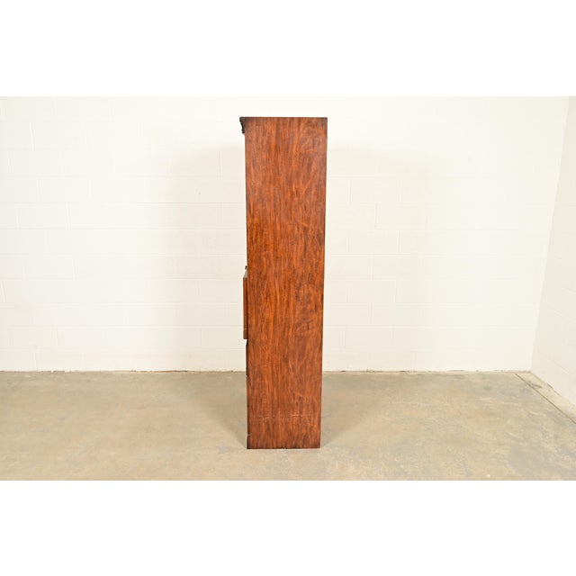 Henredon Style Mid-Century Modern Hollywood Regency Campaign Burled Walnut Bookcase With Drop Front Secretary Desk, Circa 1970s For Sale - Image 13 of 15