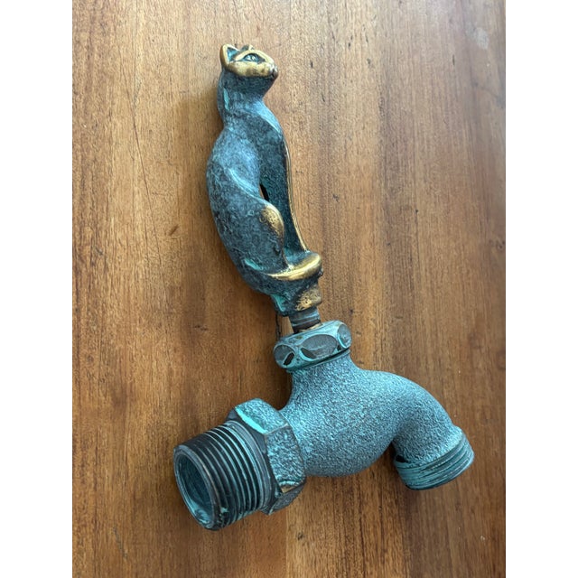 Shabby Chic Vintage Natural Patinated Bronze Cat Garden Water Spigot For Sale - Image 3 of 5