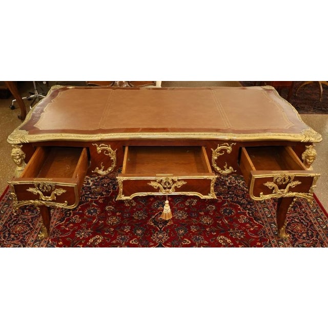 Mid 20th Century ​Mid 20th Century Bronze Mounted Louis XV French Style Kingwood Writing Desk Bureau Plat For Sale - Image 5 of 15