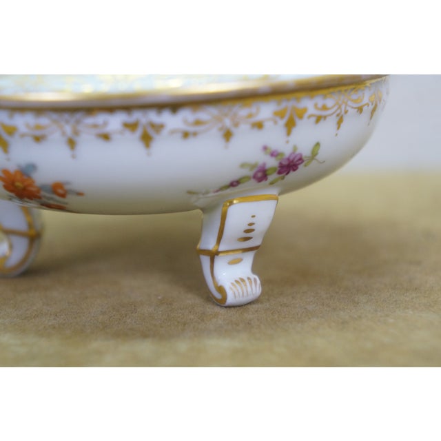 Antique Dresden Covered Footed Turtle Soup Bowl Compote 5" For Sale - Image 10 of 17