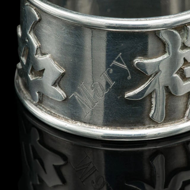 Metal 1900's Antique Napkin Ring, Chinese, Silver For Sale - Image 7 of 9
