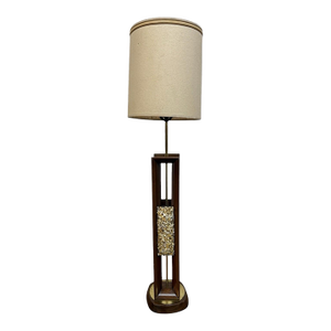 1960s Mid-Century Modern Walnut Brass Sea Shell Table Lamp W/Original Drum Shade