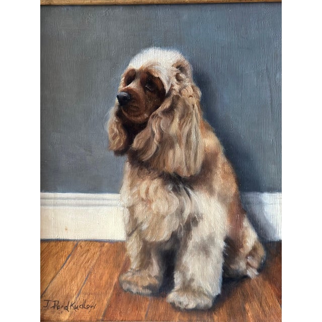 A charming 20th century oil on canvas depicting a long-haired spaniel, rendered with striking naturalism and sensitivity....