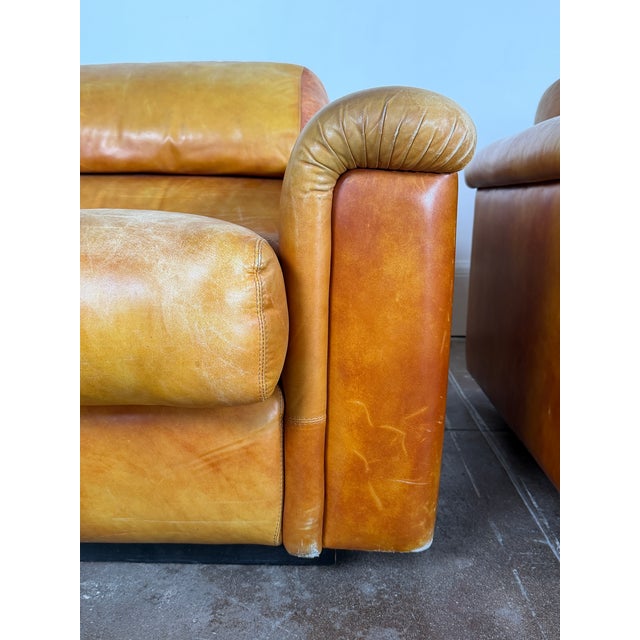 Vintage 1970's Italian Cognac Leather Lounge Chairs For Sale - Image 16 of 16