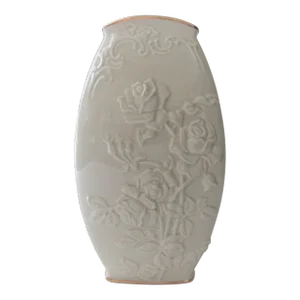 Early 21st Century Lenox Rose Vase Ivory With Gold Trim Rose 3-D Design