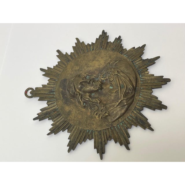 19th Century French Convent Late 19th Century Brass Haloed Christ Blessing Sunburst Plaque For Sale - Image 5 of 12