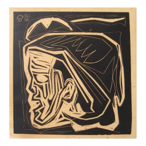 Linear Side Profile 20th Century Linoleum Block Print