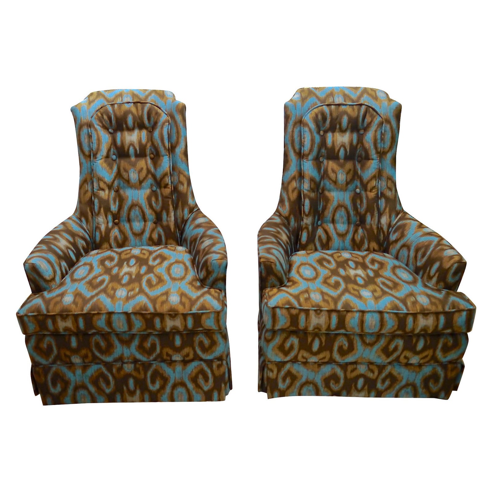 Turquoise & Brown Ikat Armchairs A Pair Chairish