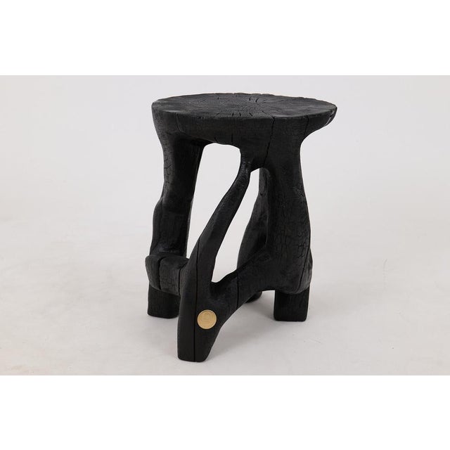 Gold Wood Sculptural Side Table by Logniture For Sale - Image 8 of 15