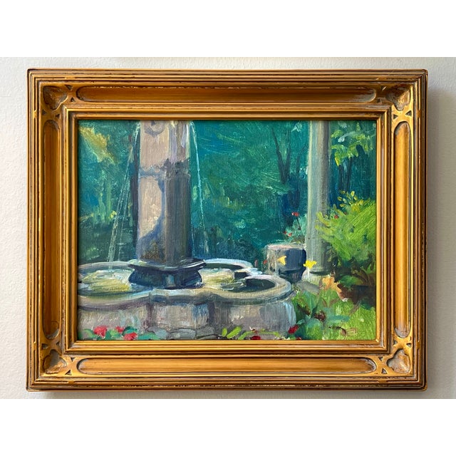 Late 20th Century Pair Modern Impressionist Oil Paintings of Garden by Day & Garden at Dusk, Framed For Sale - Image 9 of 17