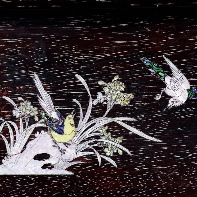 Vintage Zitan Wood Tray With Mother-of-Pearl Bird & Floral Inlay For Sale - Image 9 of 9