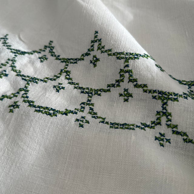 Hand Embroidered French Linen Tablecloth For Sale - Image 4 of 7