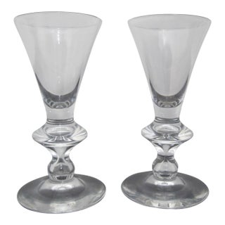 Early 20th Century Steuben 7737 Teardrop Pattern Cordial 4 1/8" Wine Glass Pair Set of 2 For Sale