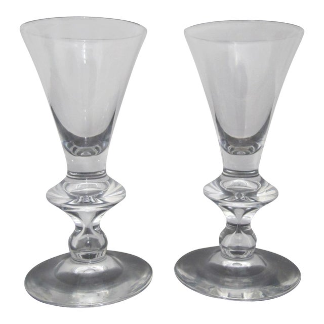 Early 20th Century Steuben 7737 Teardrop Pattern Cordial 4 1/8" Wine Glass Pair Set of 2 For Sale