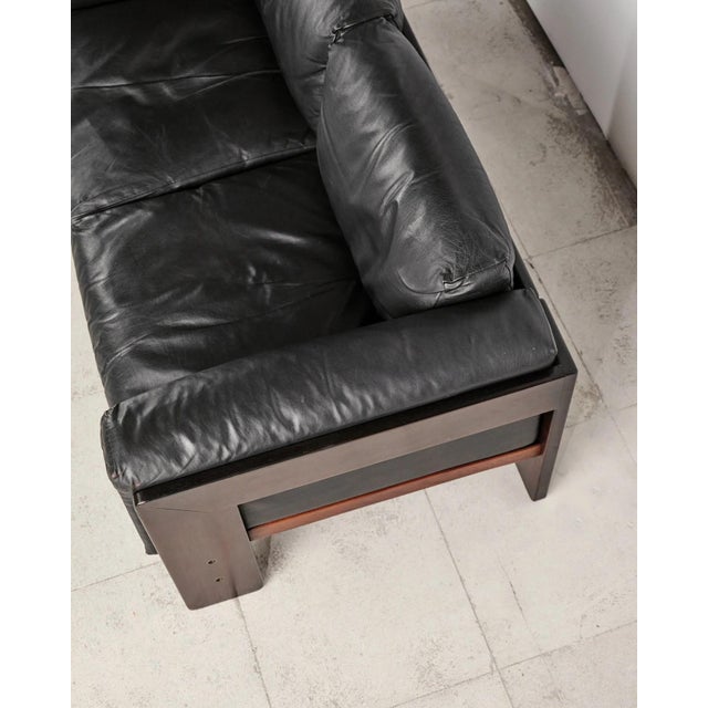 Bastiano Two-Seater Sofa in Mahogany and Black Leather by Afra and Tobia Scarpa for Gavina, Italy, 1960s For Sale - Image 12 of 18