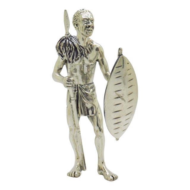 Large Vintage Italian Silver 800 Zulu Warrior Figurine by Angini, Arezzo, Tuscany, 1970s For Sale