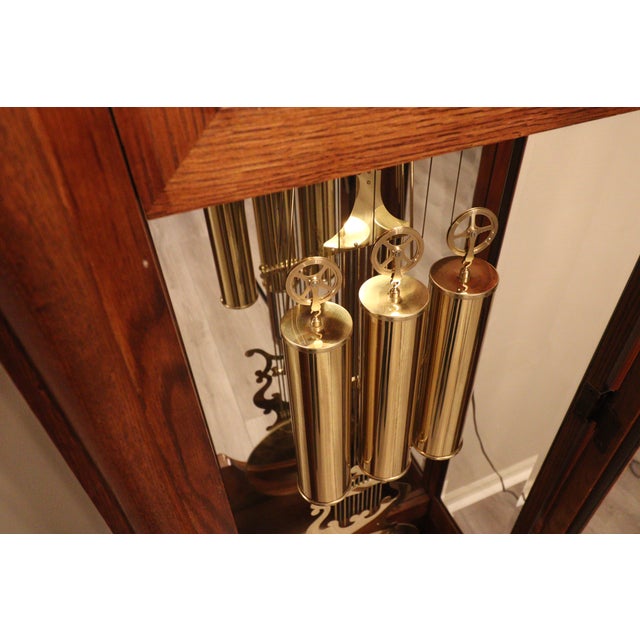 Ridgeway Model 9109 Illuminated Moon Phase Triple-Chime Grandfather Clock, Oak Case, Circa 1992 For Sale - Image 15 of 18