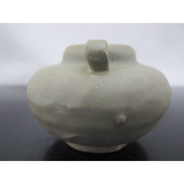 Ceramic Chinese Longquan Style Celadon Green Glazed Double Handle Jarlet Vessel For Sale - Image 7 of 9