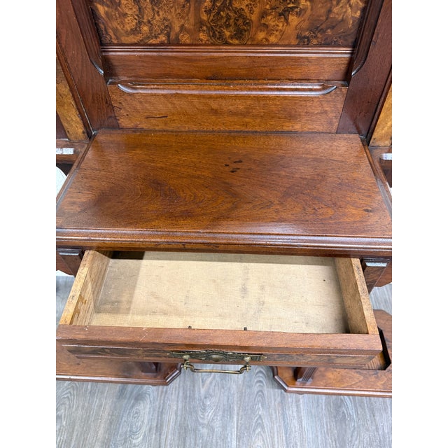 Antique Victorian Eastlake Walnut Hall Tree With Mirror and Hooks and Drawer For Sale - Image 17 of 18