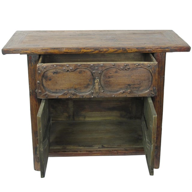 Burnt Umber Cabinet With One Hand Carved Front Drawer For Sale - Image 8 of 9