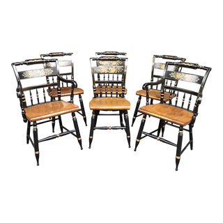 Late 19th Century Hitchcock Maple & Black Harvest Dining Chairs - Set of 6 For Sale