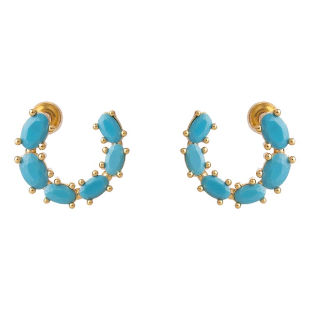 Turquoise Breeze Stud Hoop Earrings, A Pair For Sale