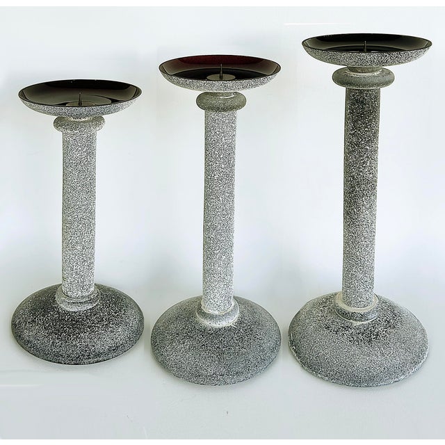 1980s Karl Springer Designs Seguso Italy, Black Scavo Candlesticks, 1980s, Set of 3 For Sale - Image 5 of 11