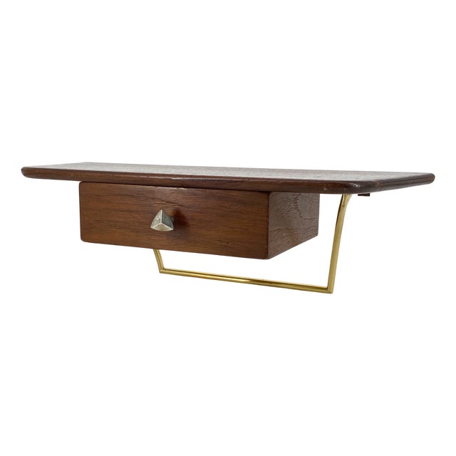 Mid-Century Modern Teak and Brass Key Console, 1950s For Sale