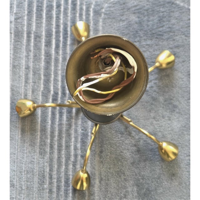 Mid-Century Modern 5-Arm Tulip Chandelier, 50s 60s Sputnik Design Brass Accents For Sale - Image 11 of 12