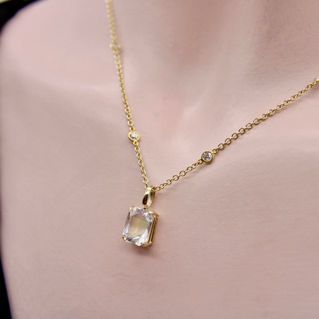 1990s Signature 14k Gold Rainbow Moonstone Pendant For Sale - Image 9 of 10