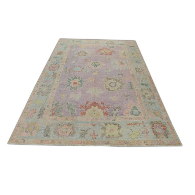 Purple Early 21st Century Multicolor Handwoven Turkish Oushak Rug 5'11" X 8'4" For Sale - Image 8 of 9