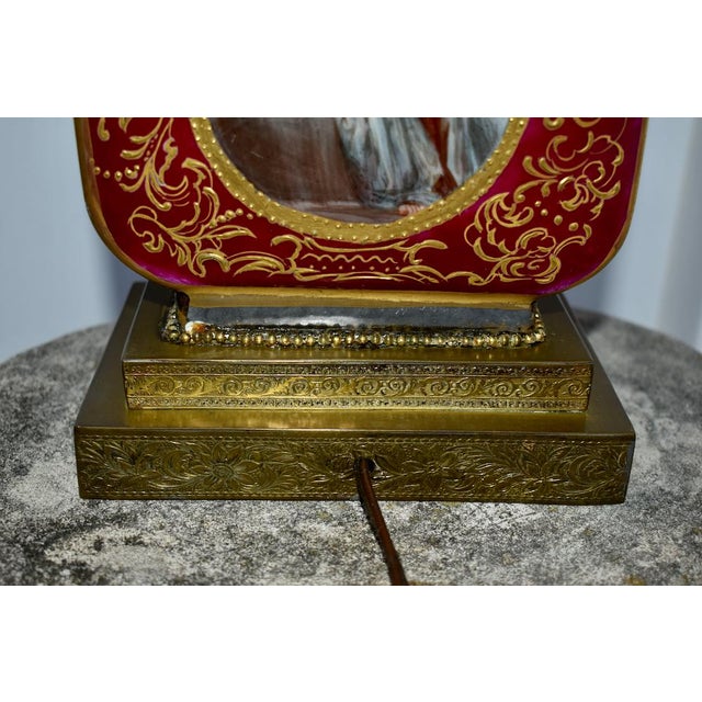 Ceramic Vintage Hand Painted Romanticism Style Table Lamp W/Two Different Images For Sale - Image 7 of 12