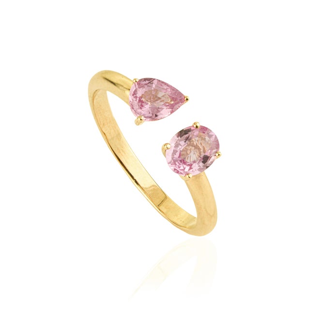 1.16ct Pink Sapphire Toi Et Moi Open Ring Size 9 in 14k Gold For Sale - Image 4 of 15