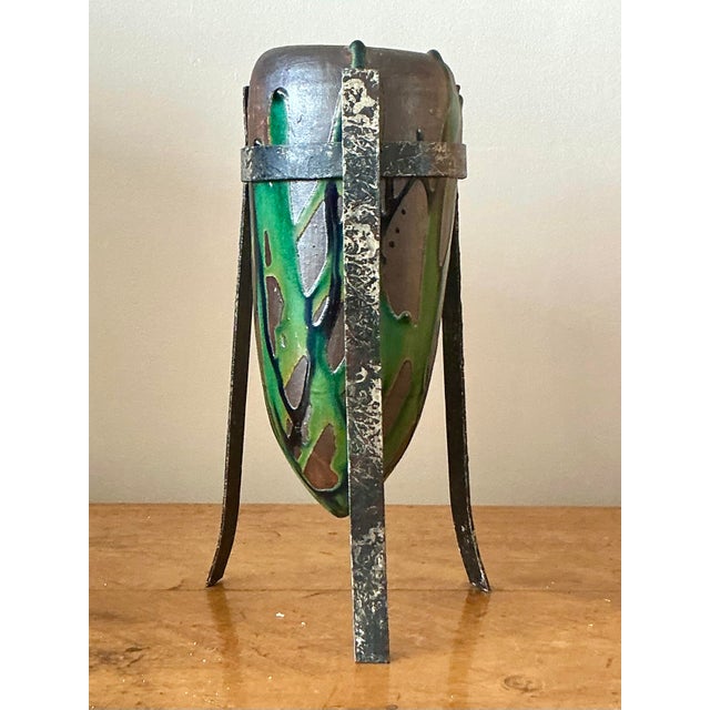 Late 20th Century Vintage Boho Drip Glaze Vase in Stand For Sale - Image 5 of 7