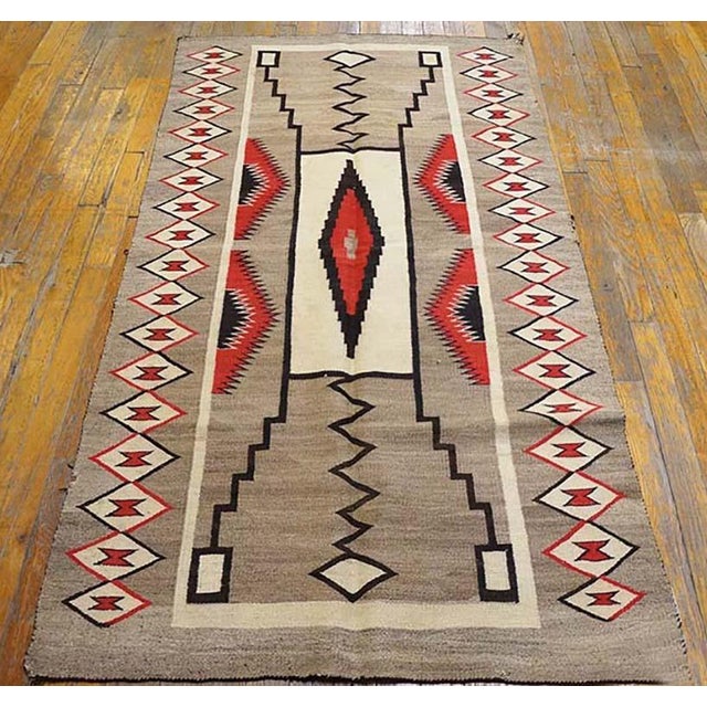 1920s Grey Storm Geoemtric Antique American Navajo Rug 3'x5' 7" Flatweave Wool Carpet For Sale - Image 4 of 12